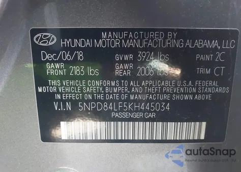 2019 Hyundai Elantra Value Edition z USA, uszkodzony, nr VIN 5NPD84LF5KH445034